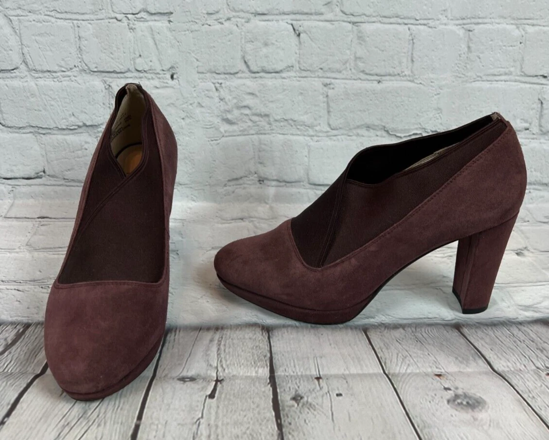 CLARKS Kendra mix aubergine suede leather elastic band pull on