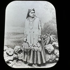 Antique Magic Lantern Glass Slide Photo Unknown Indian Woman