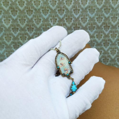Michal Negrin Necklace Sky Blue Cupid Angels Hamsa & Swarovski Crystals Gift Box - 第 12/15 張圖片