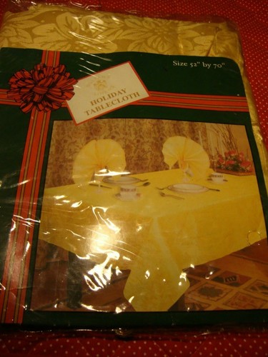 Vintage "Holiday Sultan's Linens" Gold Tone Polyester Tablecloth 52"x70" 242 - Picture 2 of 5