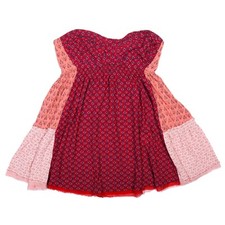 Free People Medium Across the Sea Tunic Strapless Red Patchwork Mini Dress