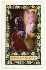 Vintage Postcard A HAPPY EASTER Flowers Angel Grave Whitney