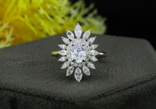 Oval & Marquise Cut Moissanite Cluster Flower Engagement Ring for Bridal S925