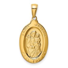 14k Yellow Gold Solid Saint Joseph Pray For Us Solid Oval Medal Pendant