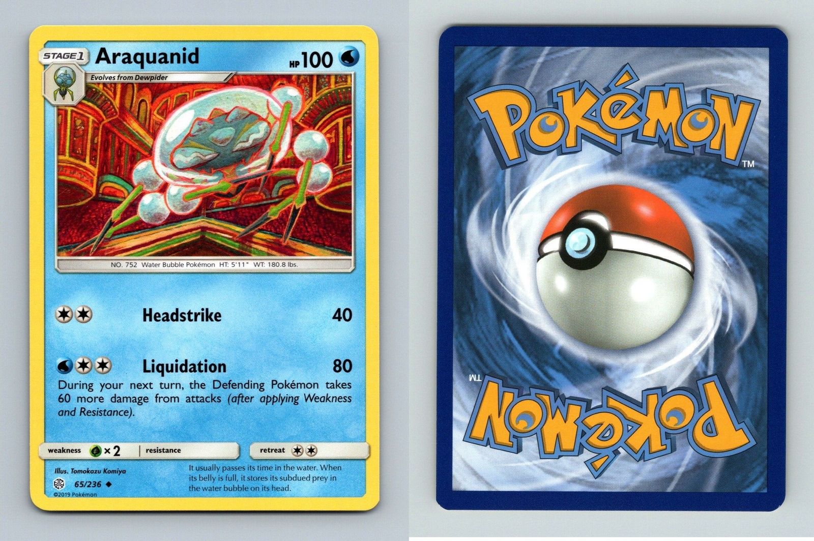 Araquanid #65/236 Sun & Moon Cosmic Eclipse Uncommon Pokemon 2019 TCG Card