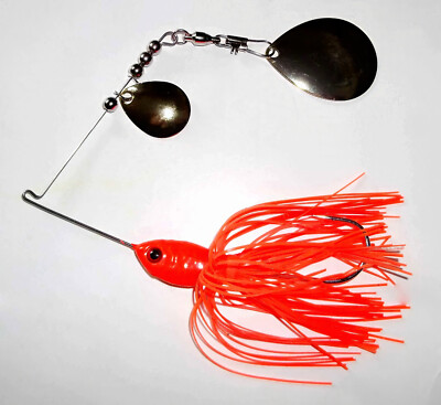 ''NEW''  3/4oz Custom D & J Lures Tandem Spinnerbait-(Hot Orange)-Bass Fishing
