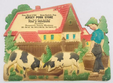 VTG Jersey Pork Store New York NY Embossed Cardboard Pig Farm Scene West Germany