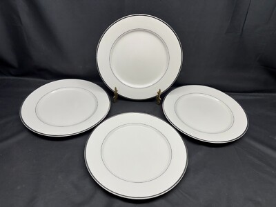 Set of 4 ~ Towle ''TOW2'' White Porcelain w/Platinum Trim ~ Dinner Plates ~ 10 3/4