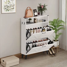 Shoe Storage Cabinet Organizer with 2 Flip Drawers for Entryway Shoe Rack