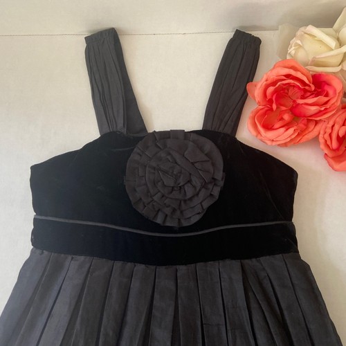 DKNY Black Party Dress Velvet Top Flower Embellishment Lined Girls SZ M - Picture 2 of 14