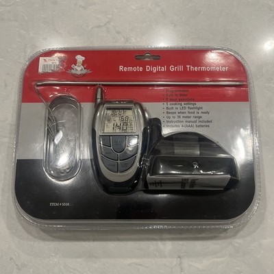 Remote Digital Grill Thermometer N O S Timer LED Light Beeps w/ Batteries 