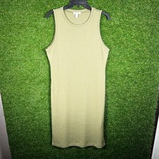 Nine West Womens Olive Green Ribbed Knit Sleeveless Midi Dress Large