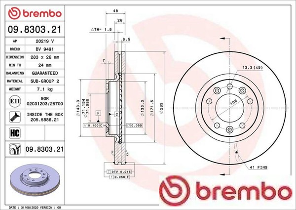 2X Bremsscheibe Brembo 09.8303.21 2 Bremsscheiben Vorderachse Vorne-image