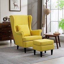 Produktbild - Ohrensessel mit Hocker Sessel mit Leinenoptik, Lendenkissen Refurbished