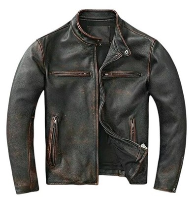 Men s Vintage Cafe Racer Motorcycle Biker Distressed Black Real Leather Jacket