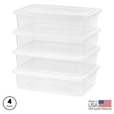 4 Pack Clear Stackable Plastic Underbed Storage Bins 28 Qt PP Resin Containers