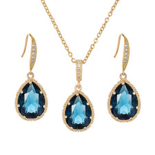 Romantic Jewelry Set Teardrop Blue Topaz Gree...
