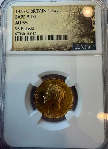 SUPER RARE SB PULASKI SHIPWRECK GREAT BRITAIN 1825 GOLD SOVEREIGN NGC AU55 #3