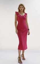 Reformation The Cillian Silk Midi Dress In Rhubarb Pink Size Large 100% Silk