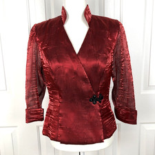 Alex Evenings Womens Jacket Small Red Iridescent Shimmering Sheer Sleeves Wrap