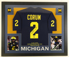 Blake Corum Signed Custom Framed Career Highlight Jersey Display (Beckett) — photo 1
