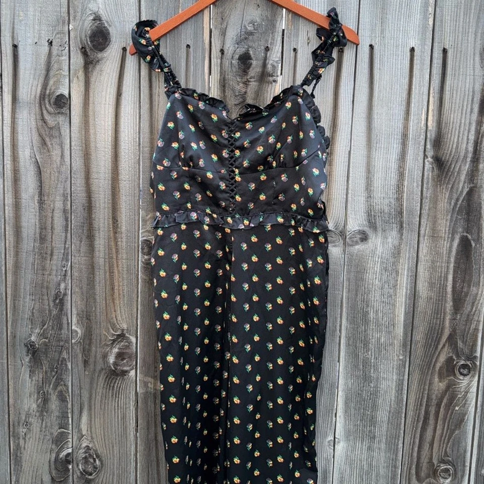 Aqua черный цветочный оборки Sweetheart без рукавов широкие ноги комбинезон размер средний - Изображение 2 из 4
