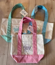 Trader Joe’s Mini Pastel Canvas Tote Bag Set Of 3 Colors Limited (New With Tags)