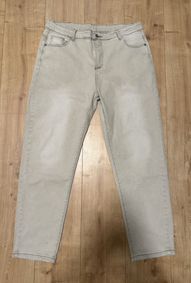 YSL Jeans Beige Denim gerades Bein Gr. 34 Logo-Akzent Five-Pocket 108cm