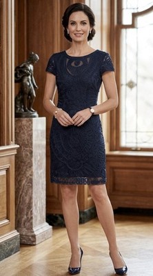 JS Collections Sheath Midi Dress Women 10 Blue Floral Embroidered Mesh Cocktail