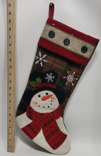 Plaid Pattern Snowman Embroidered Christmas Hanging Stocking 19 in
