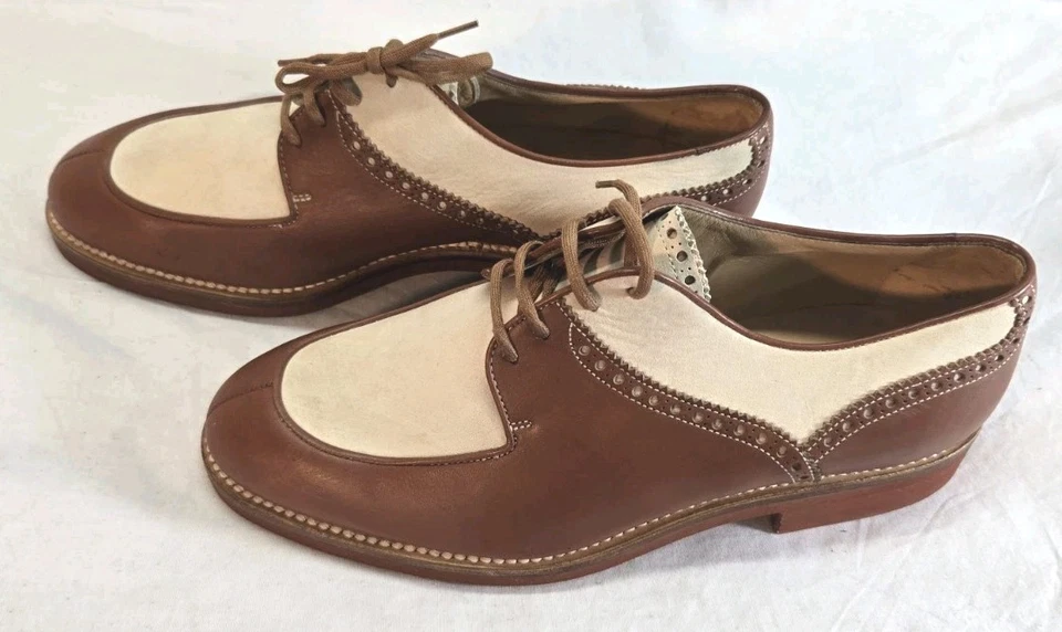 *Zapatos de vestir vintage Gucci Spectator 41D marrón beige Italia Derby Oxford para hombre