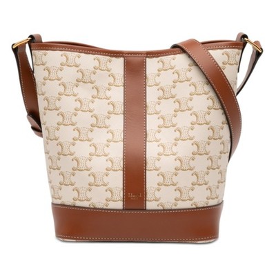 Celine Small Triomphe Coated Canvas Bucket Bag Pre-Loved Beige