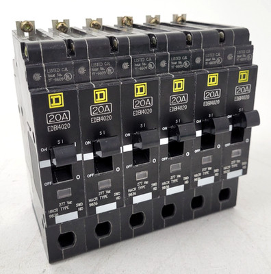 Lot of 6 - EDB14020 Square D 20A 277V Circuit Breaker - Next Day Option - New