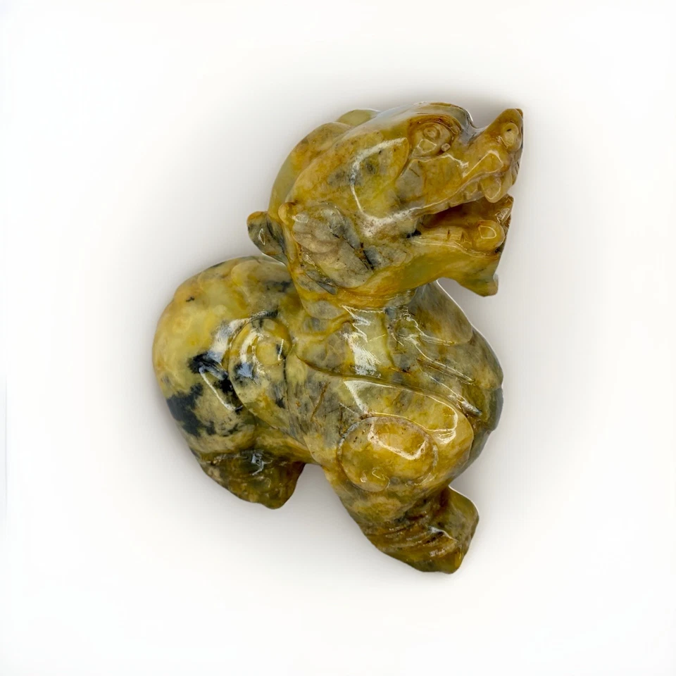 Antigua estatua china tallada a mano de dragón de jade Pixiu Feng Shui riqueza y fortuna Foto 3 de 4