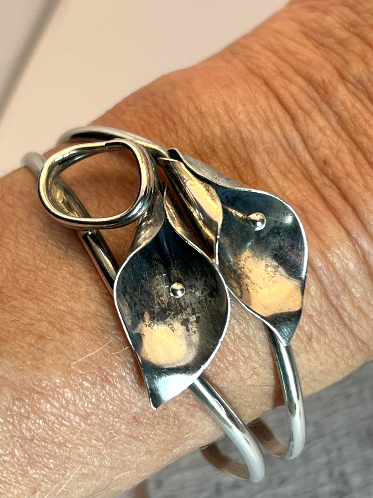 Vintage signed NYE Call Lilly cuff bracelet 925 Sterling silver older Stuart Nye