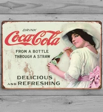Coca-Cola Drink From A Bottle 8 x 12 Novelty Metal Sign Made In USA New!
