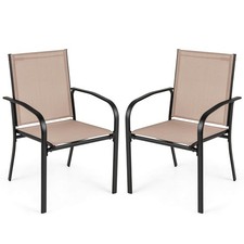 Outdoor Dining Chairs Set of 2 with Breathable Fabric Armrests High Back