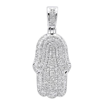 Unisex massiver 10K Gold Diamant Hamsa Hand Anhänger vollständig vereist 1 Kt Charm