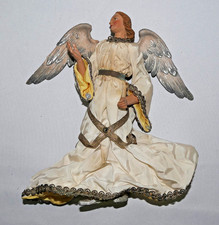 Neapolitanischer Engel Krippe Holzgeschnitzt Italien Seidenkleid H. 20,5 cm