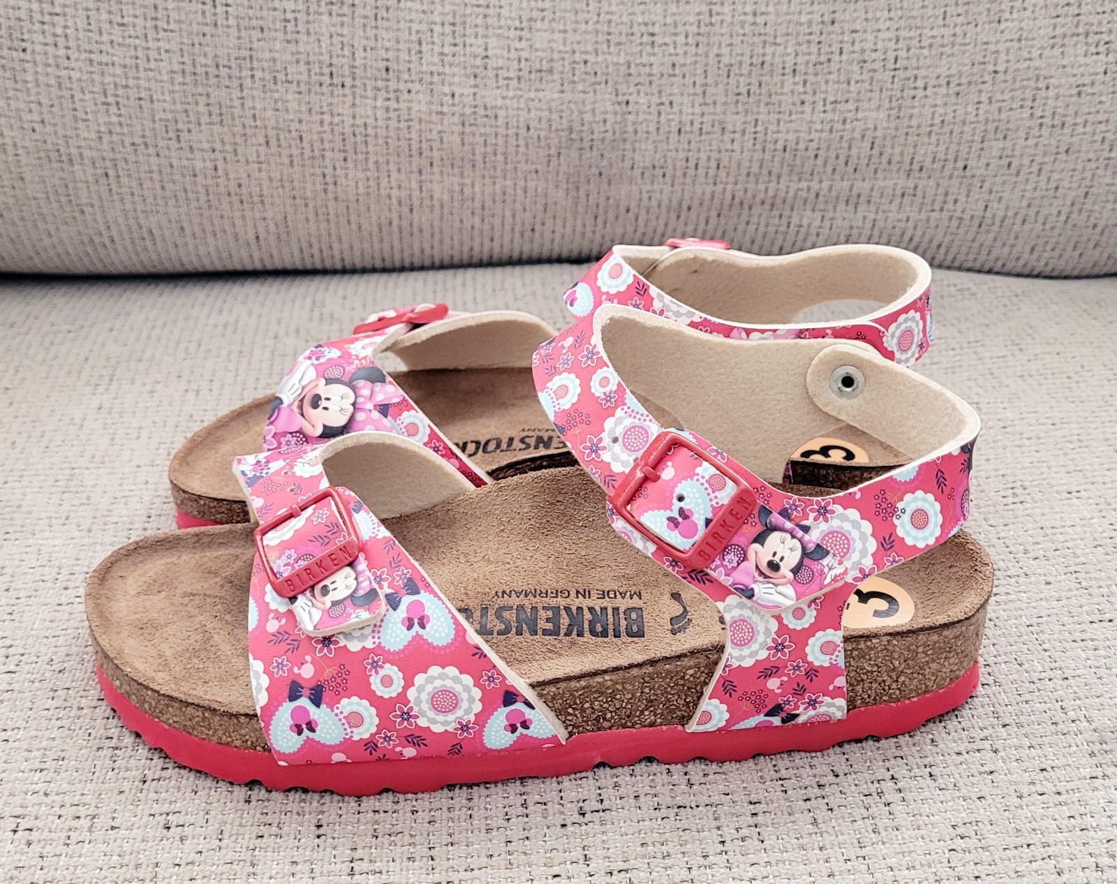 Disney BIRKENSTOCK Minnie Mouse Flower Sandals Red 35 225 L4 RARE Flo Rio Au 5
