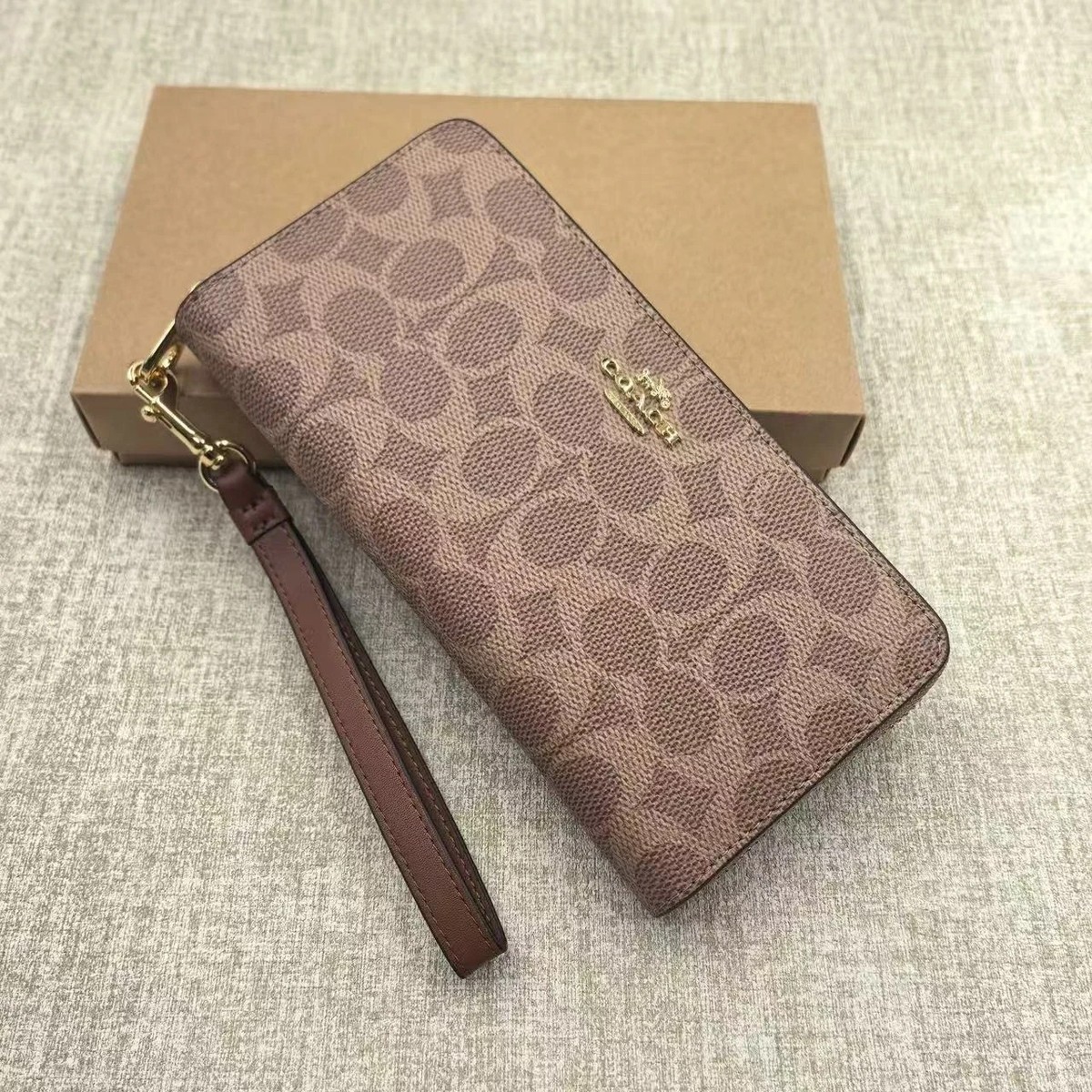 Coach Long Zip Around Wallet In Signature Canvas CW778 Brown | eBay