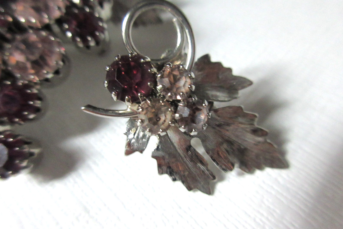 Park Lane Amethyst Rhinestones Grape Cluster Brooch & Clip Earrings ~ SilverSet View 6