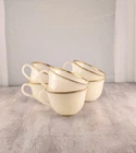Vintage Anchor Hocking Fire King Milk Glass Swirl Gold Rim Tea Cups set of 6