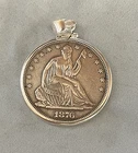 Silver! 1876 AU P Seated Liberty US Half Dollar  + .925 Sterling Silver Bezel