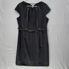 AA Studio Dress 16 Womens Sheath Pencil Dress Gray Side Zip Capped Sleeve Belted