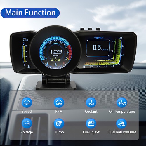 Smart Car OBD2+GPS Gauge HUD Head-Up Digital Display Speedometer Turbo RPM Alarm - Picture 3 of 14