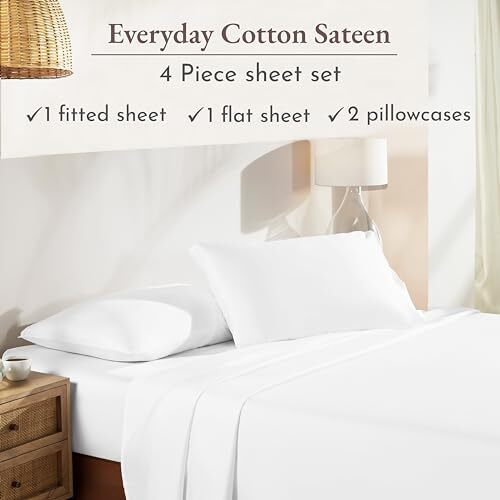 Soft 100% Cotton Sheets Size Bed Sheets Set with Deep King 01 - Bright White - Picture 4 of 7