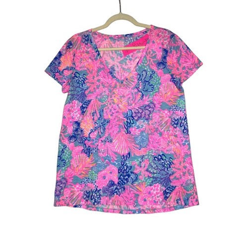 LILLY PULITZER Etta V- Neck Top Sz M Multi Splendor In The Sand Resort Beach NWT
