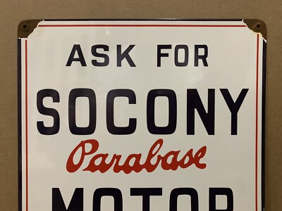 Socony Motor Oil Vintage Porcelain Sign Parabase Has Pump Plate  display picture 1