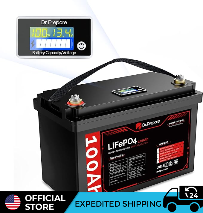 Dr. Prepare 12V 100Ah LiFePO4 Lithium Deep Cycle Battery